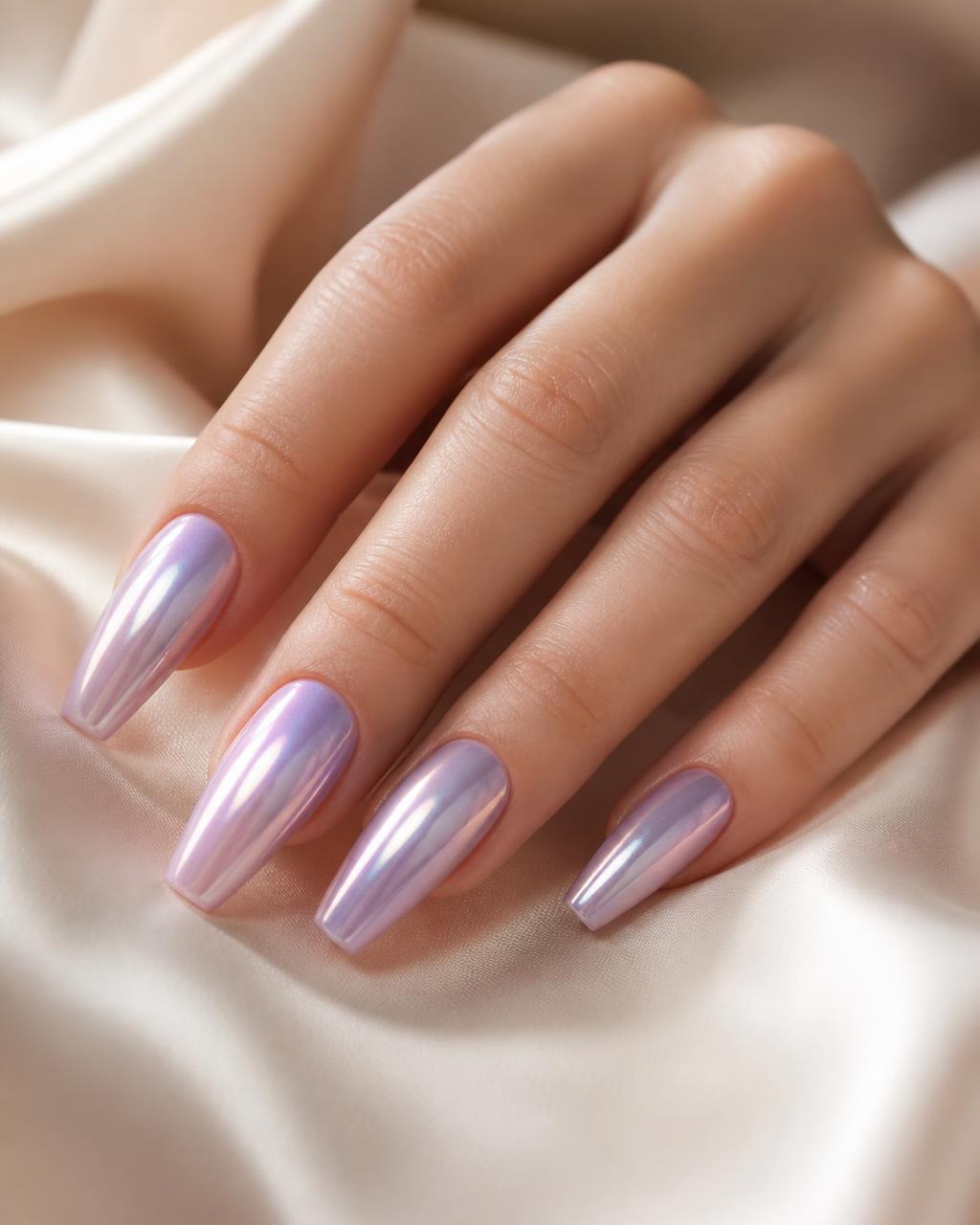 Long lilac chrome gel extensions