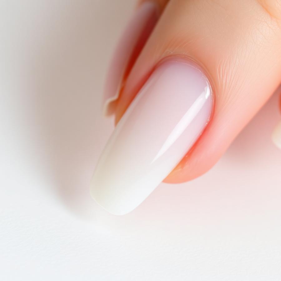 Milky white gel nails with soft glitter fade