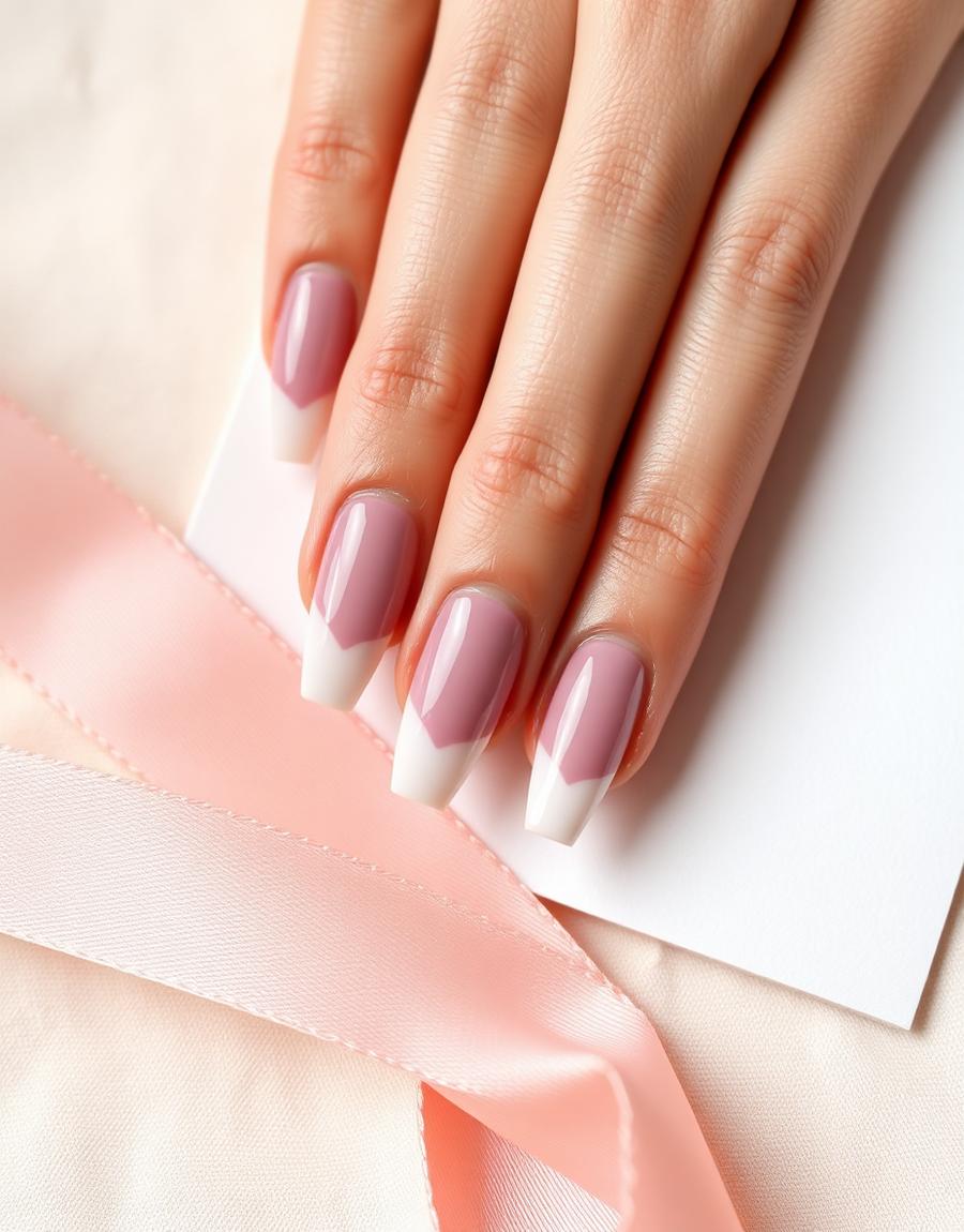 Mauve french tip set styled with blush ribbon